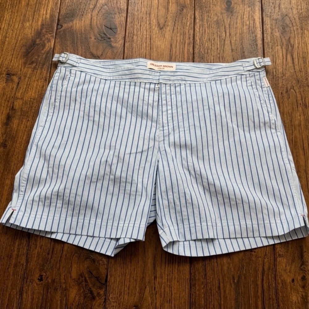 Orlebar Brown Bulldog Blue White Striped Swim Shorts Mens 38 Tailored Trunks